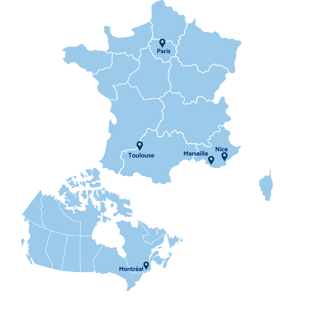 Carte de la France et Montréal